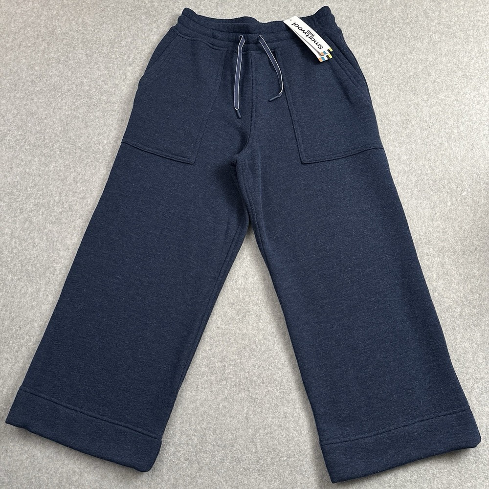NEW Smartwool Recycled Terry Wide Leg Crop Sweatpants Women's S Dark Denim Blue